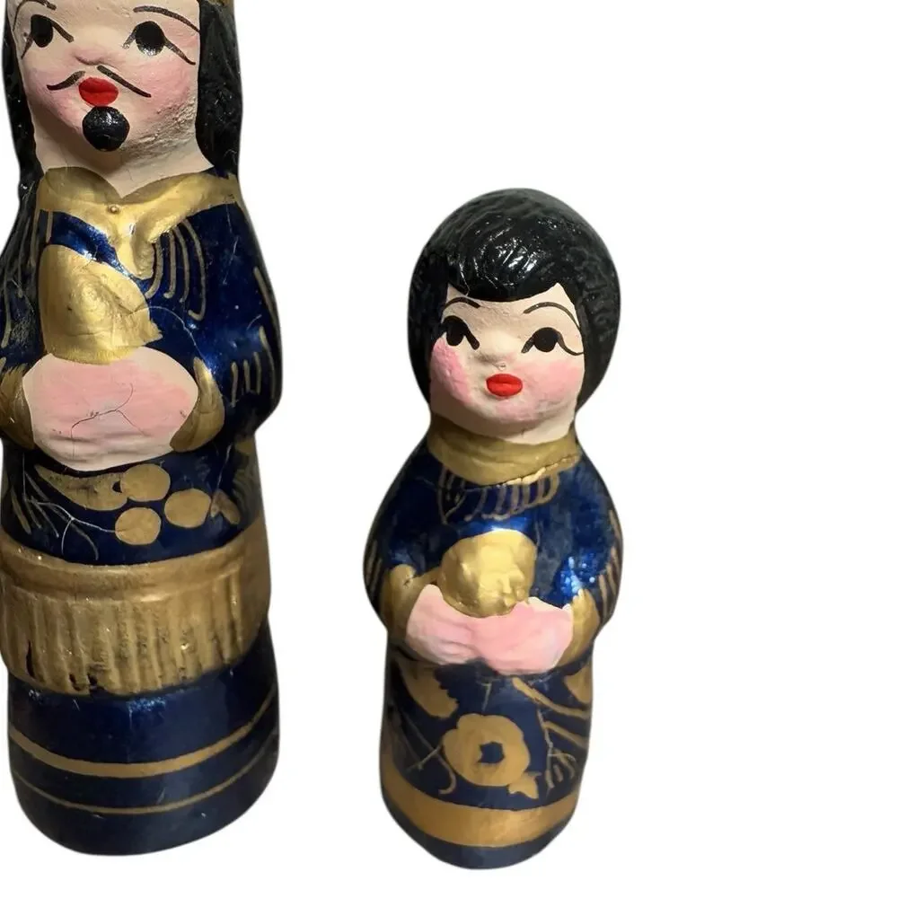 Mexican Folk Art Nativity Figures Magi Wise Men Hand Painted Clay Vintage‎ 2.5